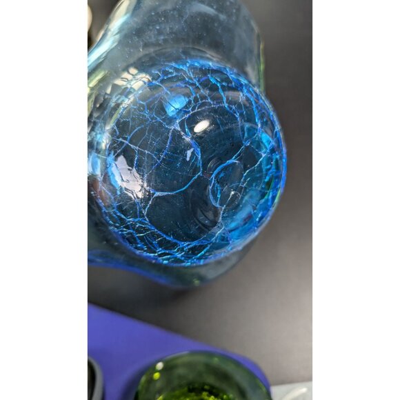 Handcrafted Blue Crackle Art Glass Bowl With Flared Rim Decoration - Picture 9 of 11